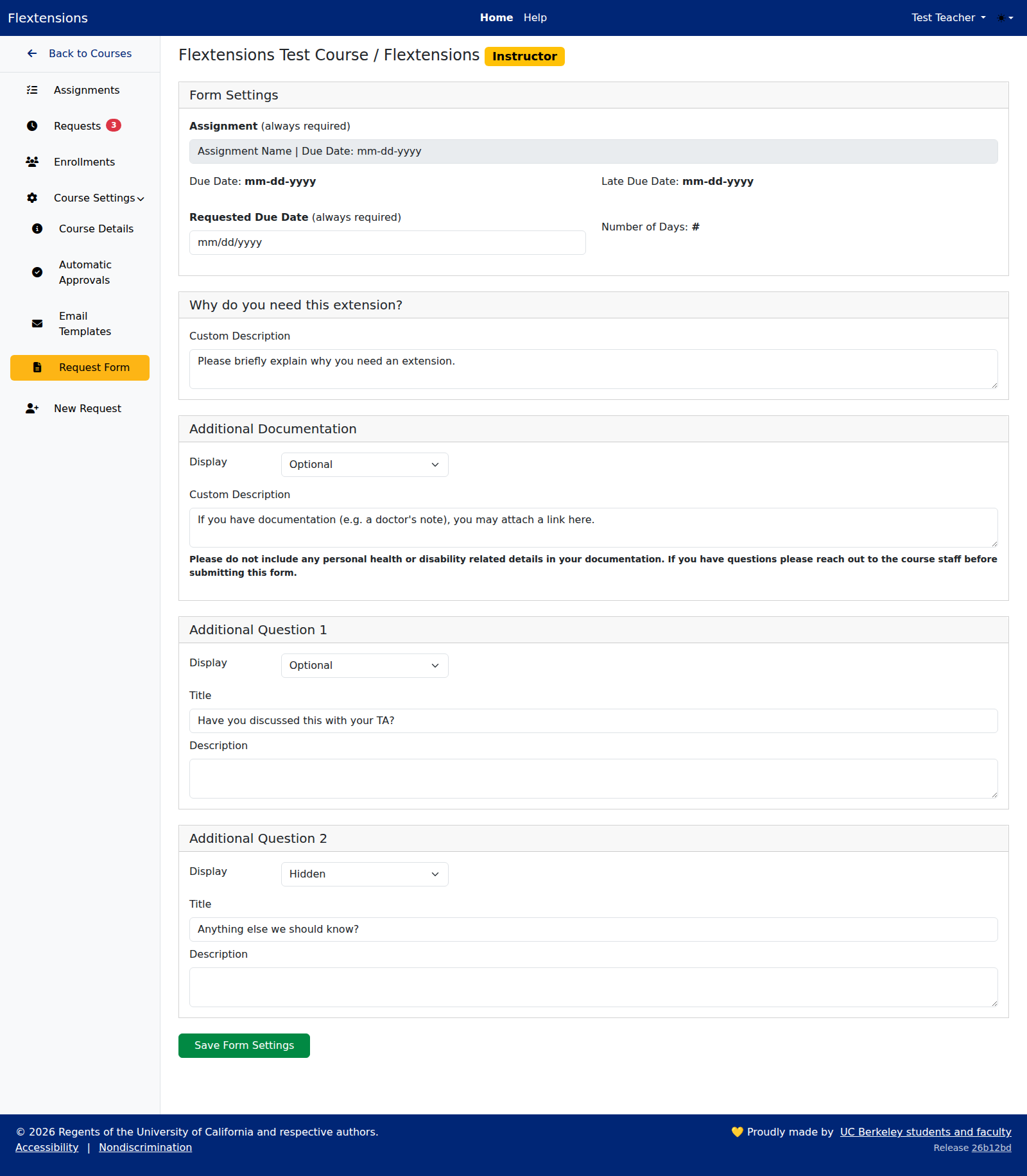 Request Form Settings