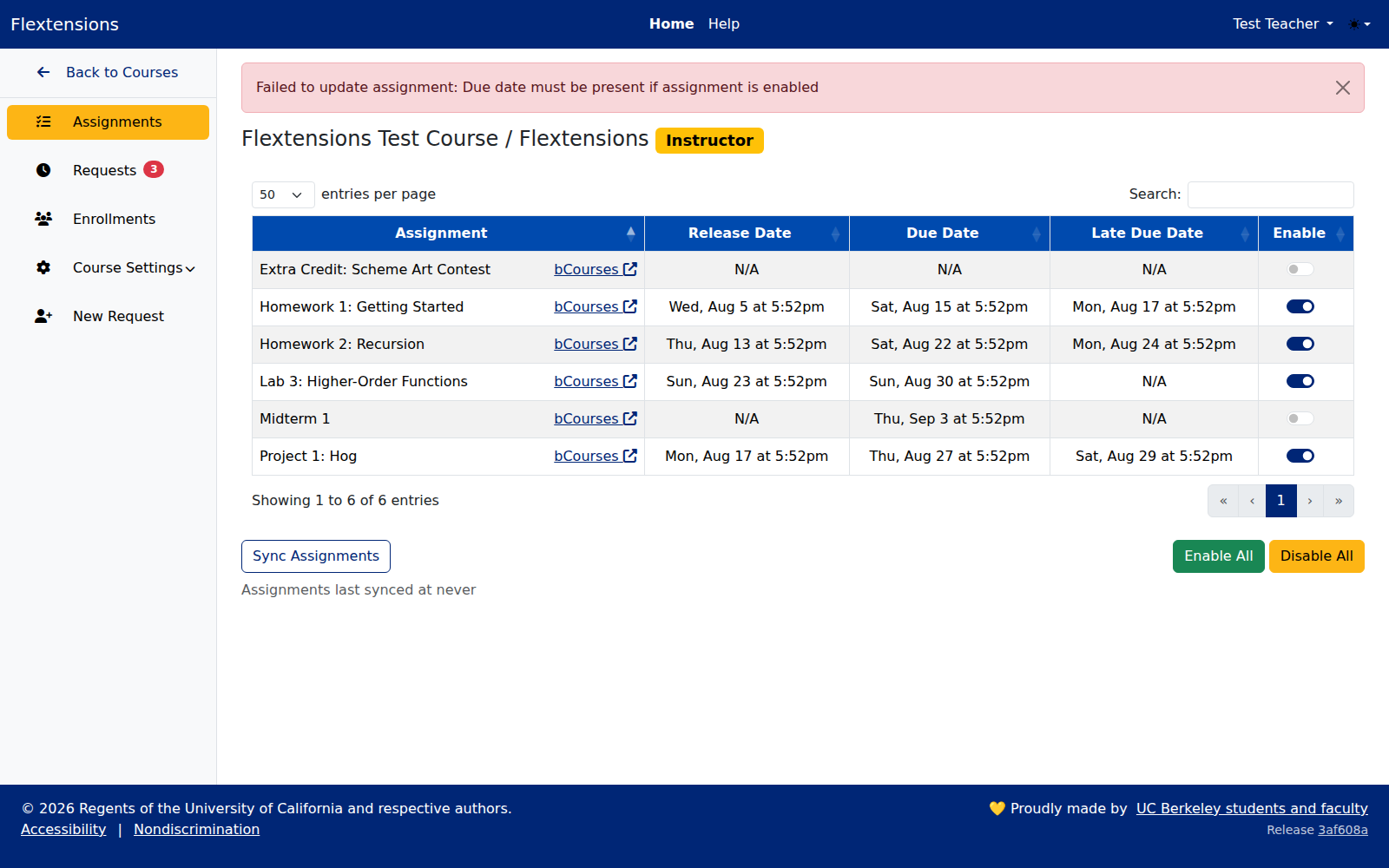 Assignment Enable Error