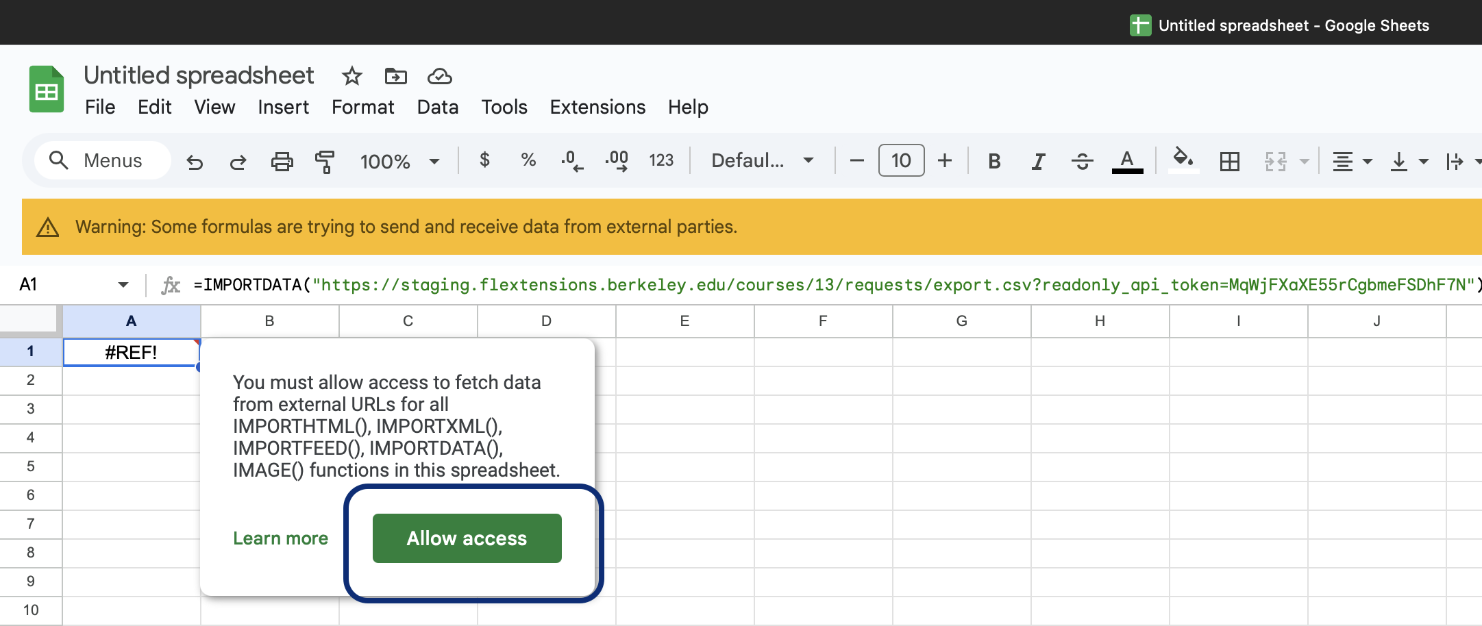 Google Sheets - Allow Access 2
