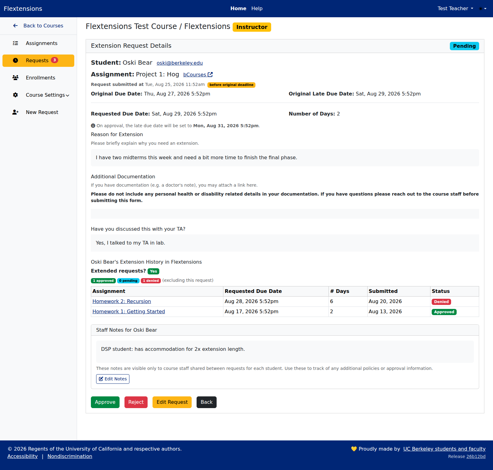 Extension Request Details
