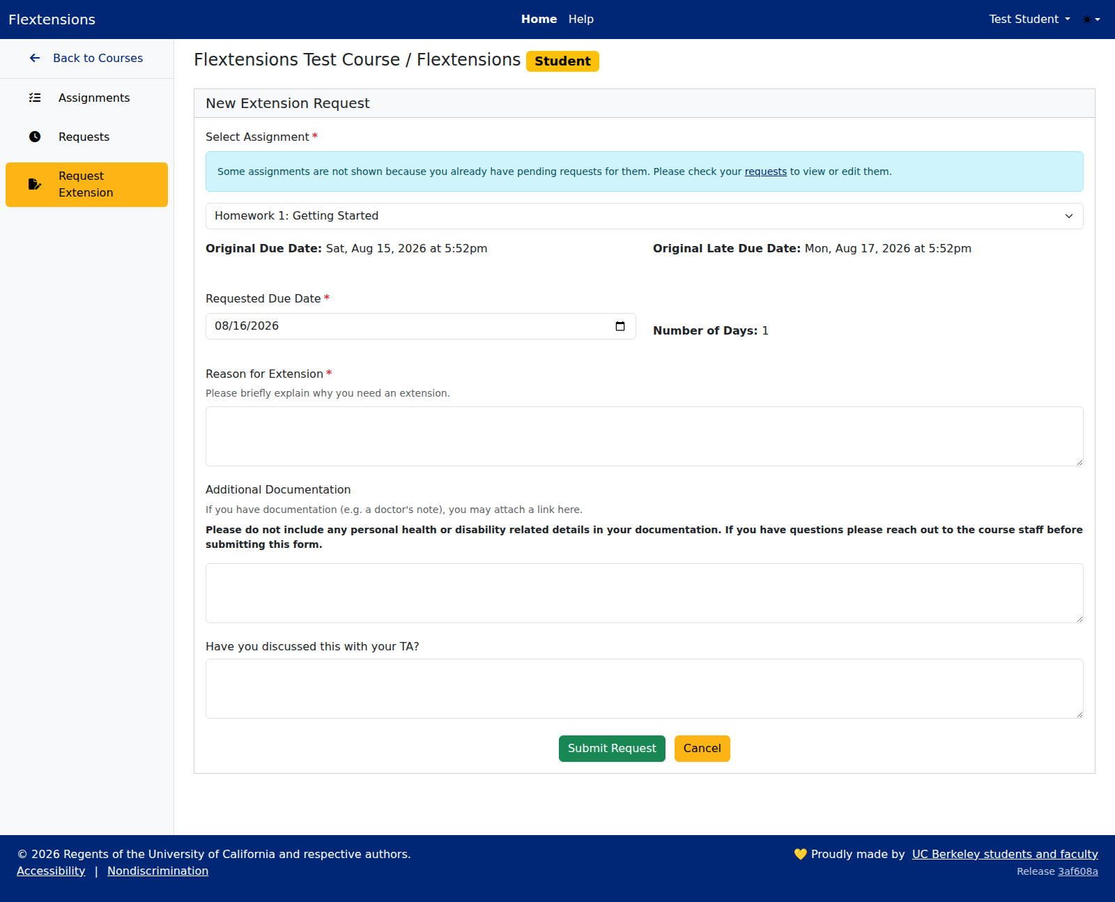 New Extension Request